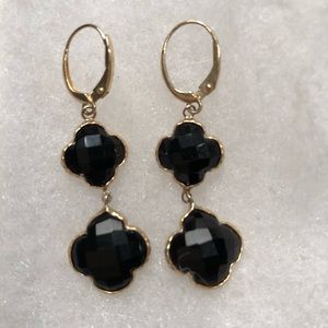 14K Gold Onyx Clover Earring
